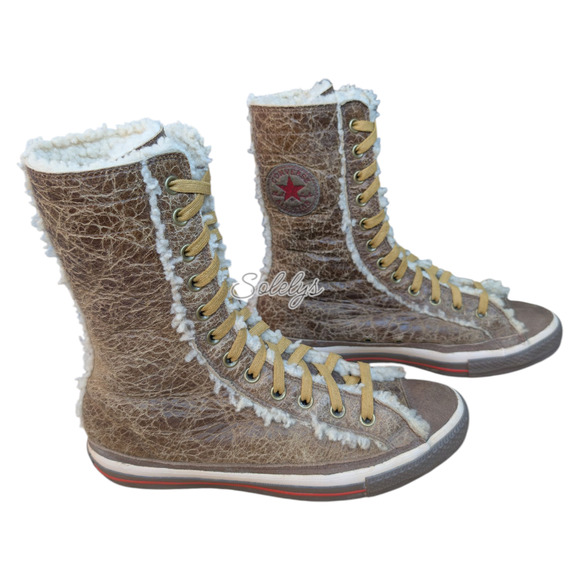 Converse RARE 2006 XHI 12 Eyelet Calf High Leather Wool Lined Boot Womens 10 - Picture 5 of 13